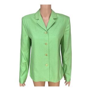 Ann May 100% woven silk green blazer jacket size 6